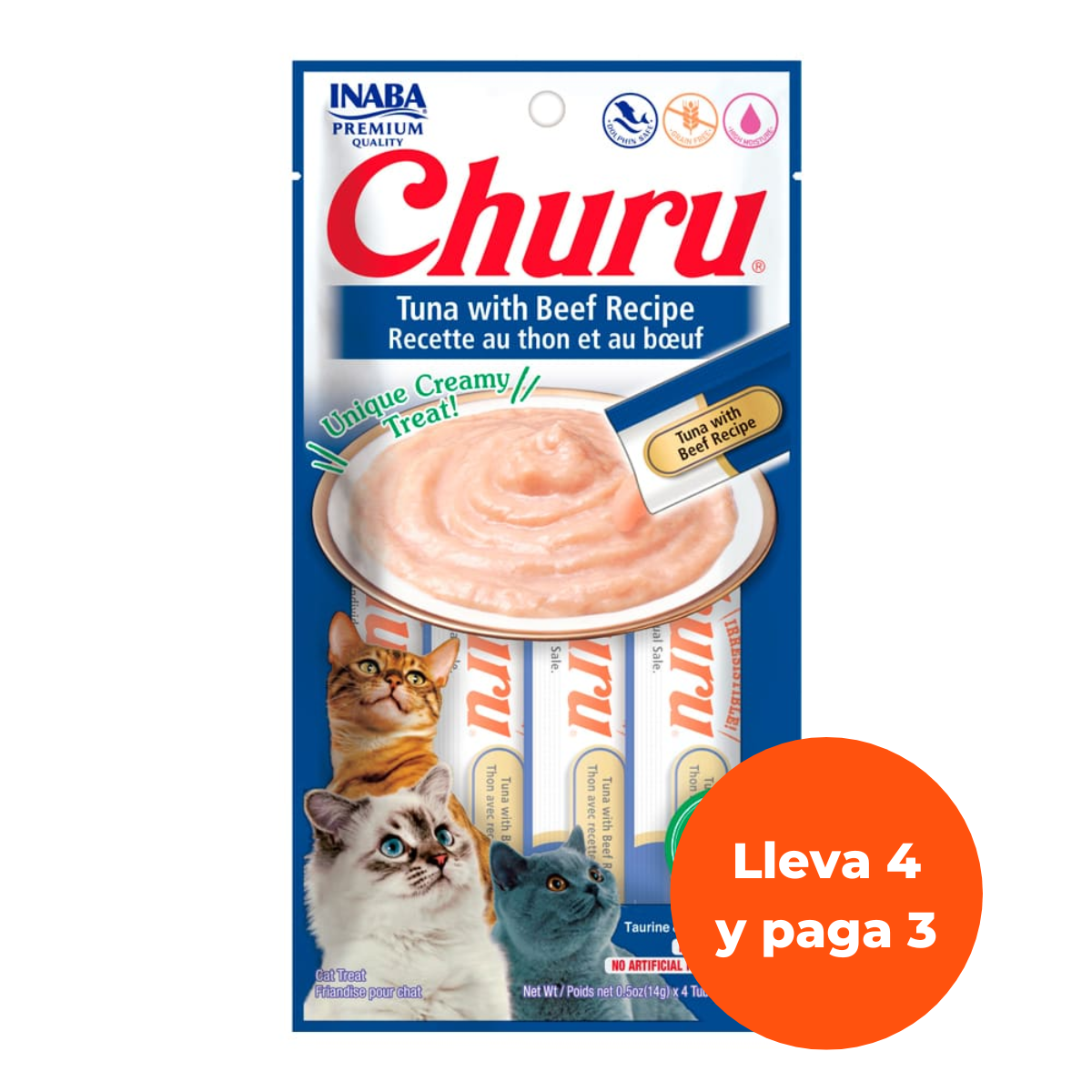 9 Churu Atun Con Carne - 4 Tubos LLEVA 4 PAGA 3 - Imagen 1
