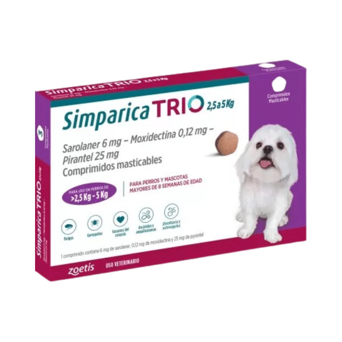 PFI108 Simparica Trio Para Perros 2,5 A 5 Kg - 3 Comp - Imagen 1