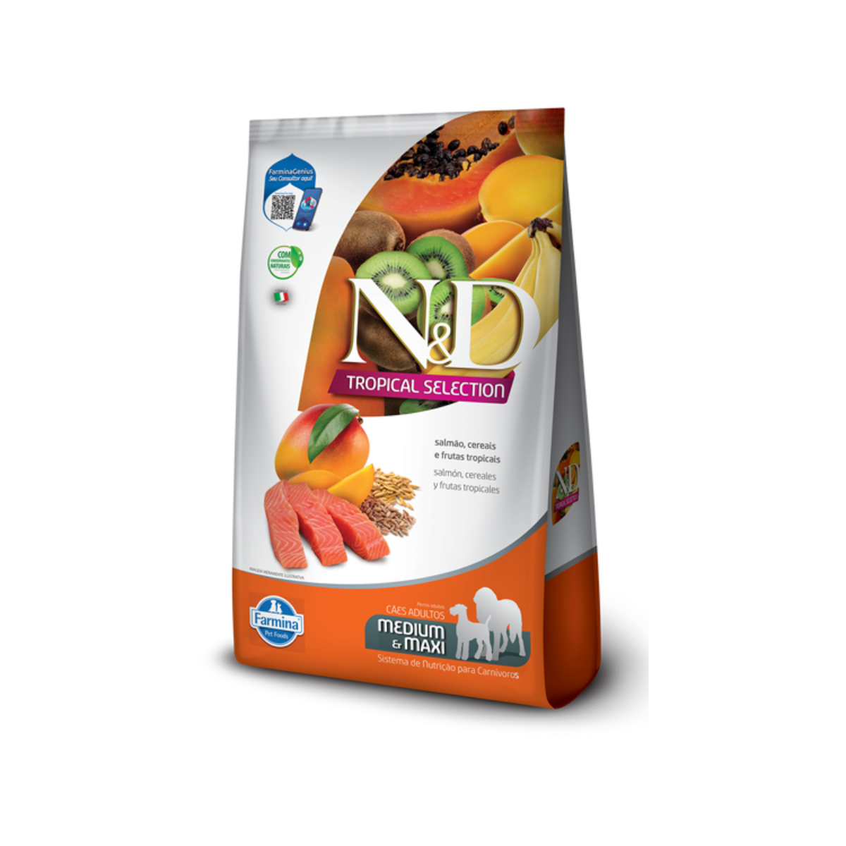 V101285 N&D Tropical Salmón Adulto Raza Mediana 12 Kg - Imagen 1