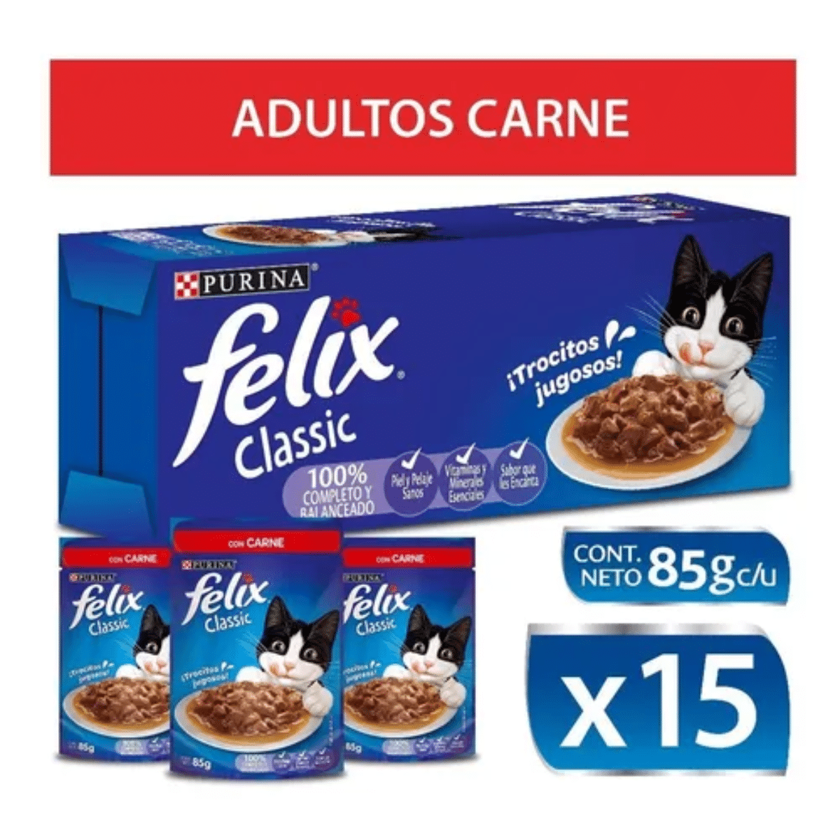 Diseño sin título - 2026-03-10T194343.825 Felix Classic Con Carne Pouch 85 Gr - Pack 15 unidades - Imagen 1